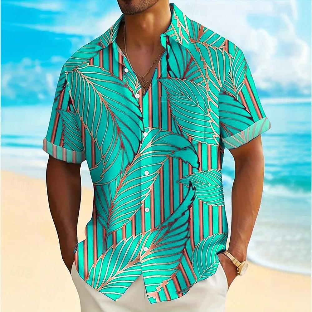 Fashion Men Hawaiian Shirt  Gold Leaf Patterns Short Sleeve Shirts for Men Beach Vacations Summer Parties Oversized Men Clothing