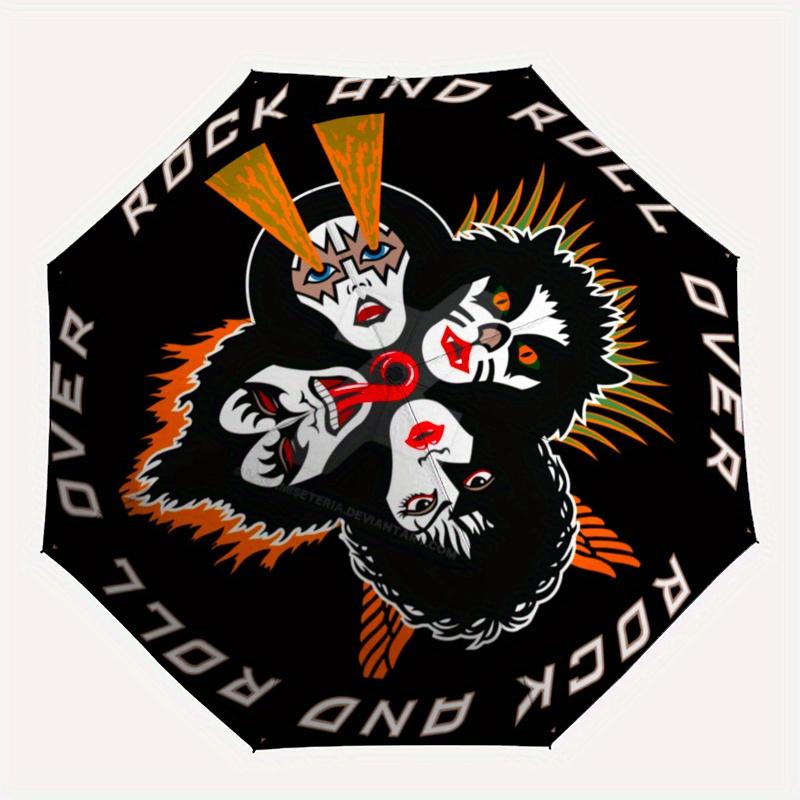 "KISS Band Logo T Shirt: Rock and Roll Over" Umbrella, Portable 3 Fold Compact Umbrella for Men & Women,S261