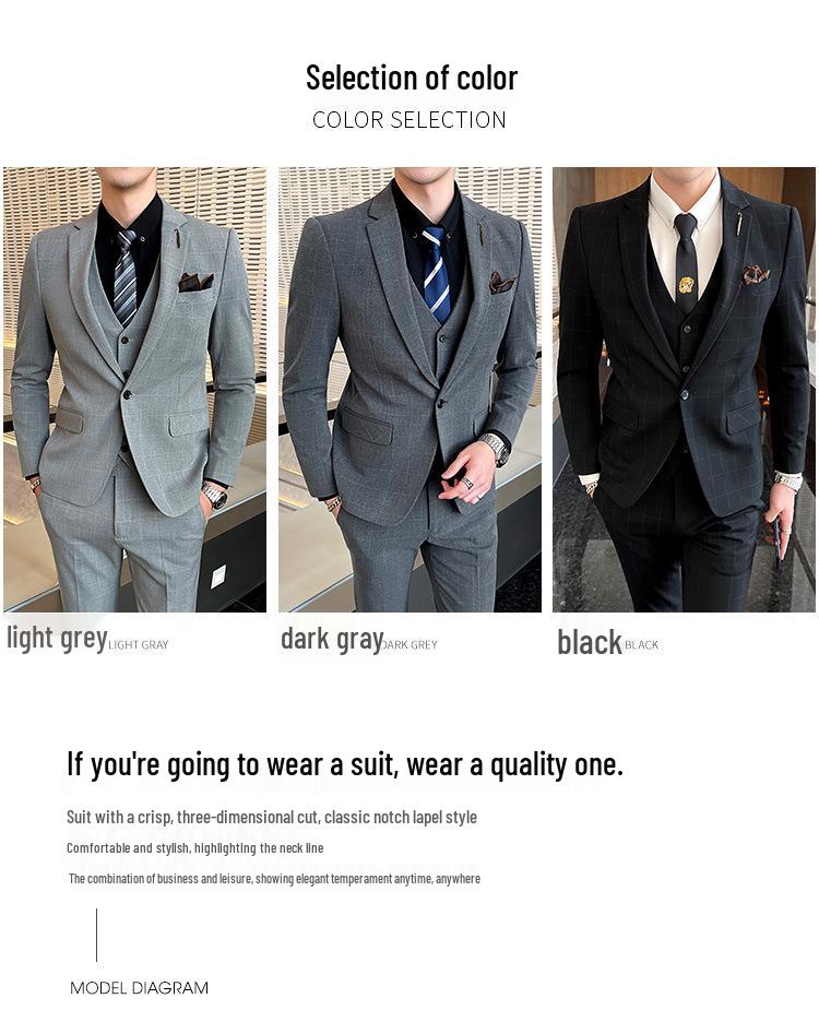 Wiosenny Męski Dopasowany Casualowy Garnitur Trzyczęściowy w Stylu Koreańskim Marynarka