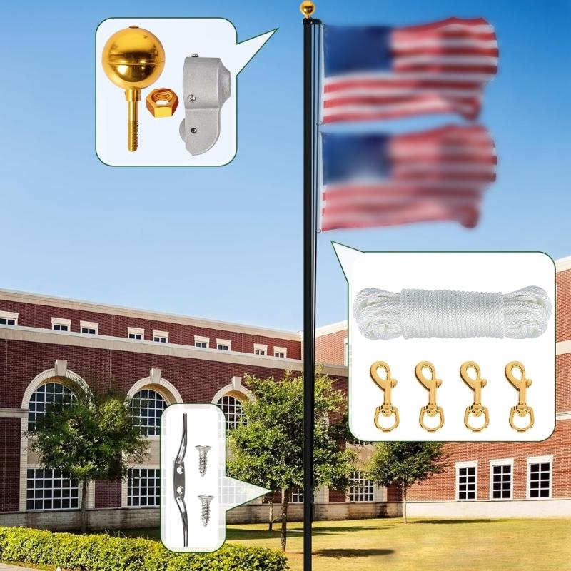 Complete Weatherproof Flagpole Pulley Maintenance System Accessories Set For 2-2.6inch Poles 50ft Cord Metal Fasteners