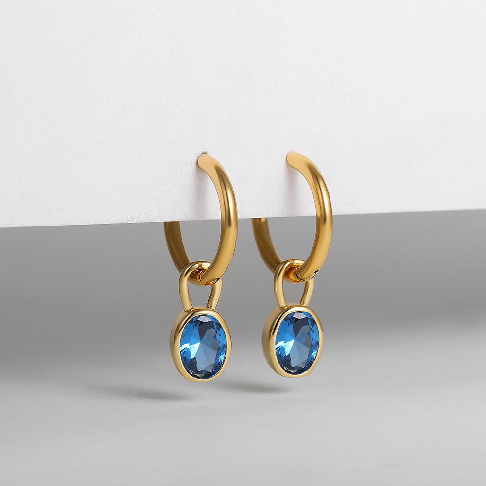 Boucles d'oreilles pendantes créoles huggie en acier inoxydable plaqué or pour femme, avec zircons cubiques multicolores et forme ovale, bijoux tendance pour fête