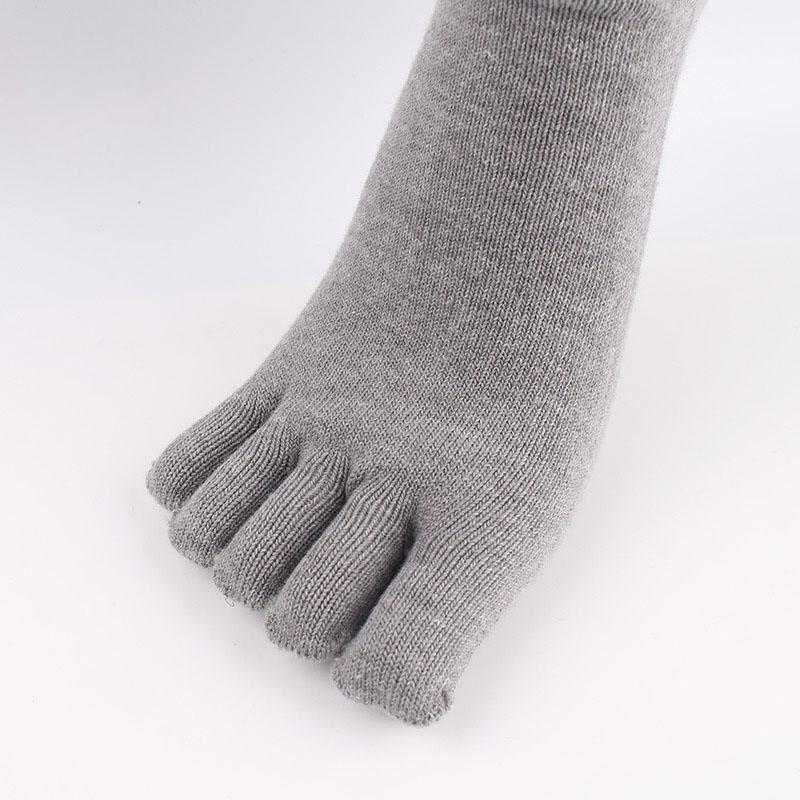 Long Man Thick Cotton Toe Socks Autumn Winter Warm 5 Finger Mid-Calf Japanese Style Solid Business Party Dress Loose Sloth Socks