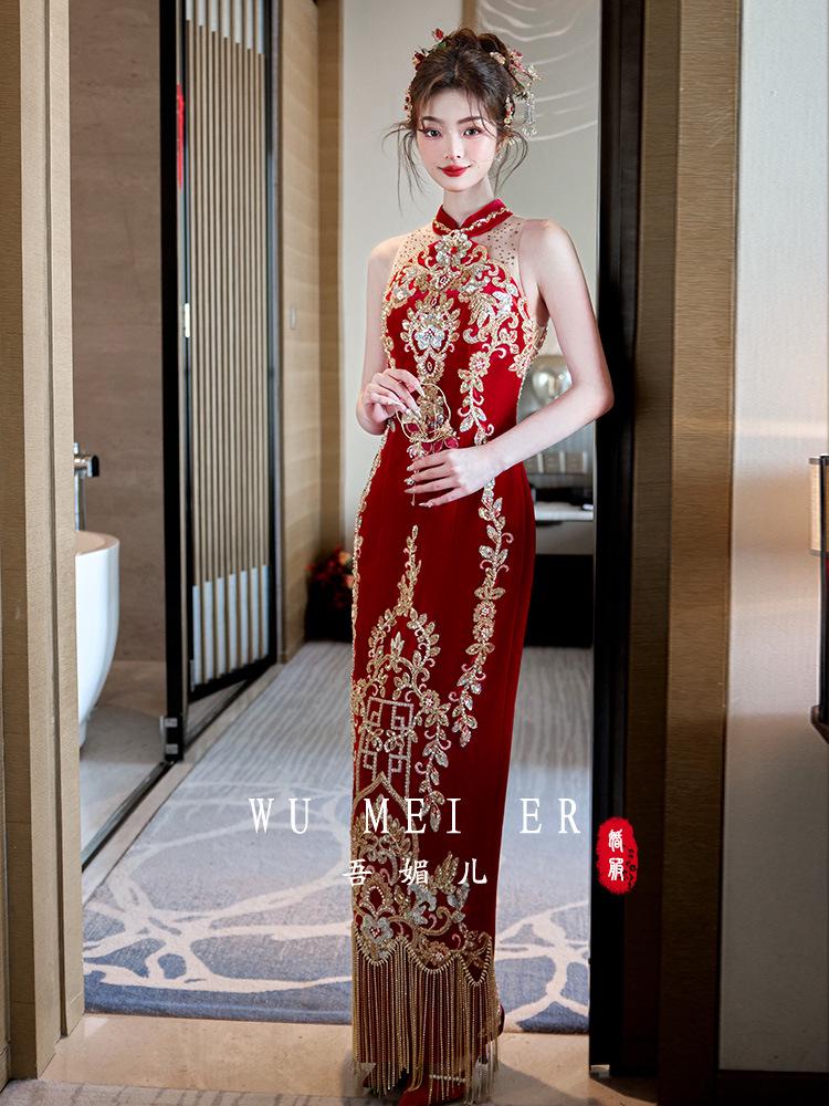 2026 Elegant Chinese Qipao Bridal Set: Engagement Ceremony & Toasting Dress with Shawl