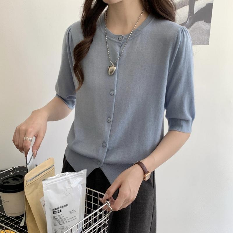 

Универсальный однобортный кардиган с круглым вырезом и короткими рукавами, женский модный шерстяной свитер свободного кроя XL