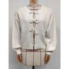 Solid Color Round Neck Lace Up Long Sleeve Knit Cardigan Sweater For Women