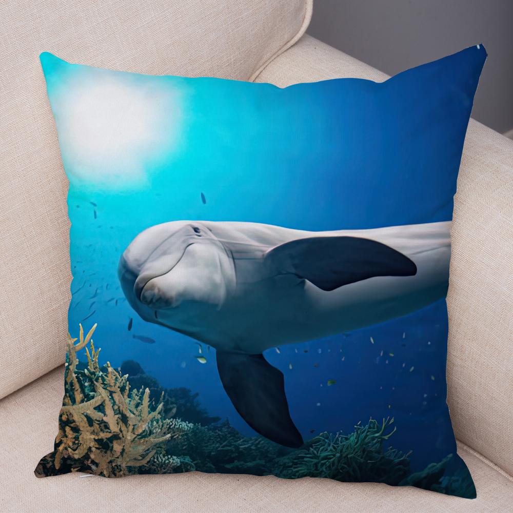 Federa per Cuscino Delfino Vita Marina Motivo Pesci Barriera Corallina Tessuto Morbido Studio Ufficio Casa Decorazione Federa