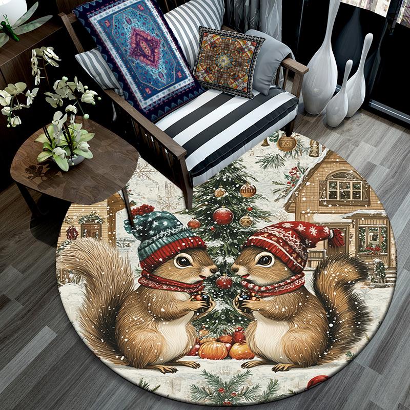 Christmas animals pattern round rug,Carpet Rug for Living Room Bedroom Playroom ,Non-slip Floor Mat,Holiday Gifts and Birthday Gifts.
