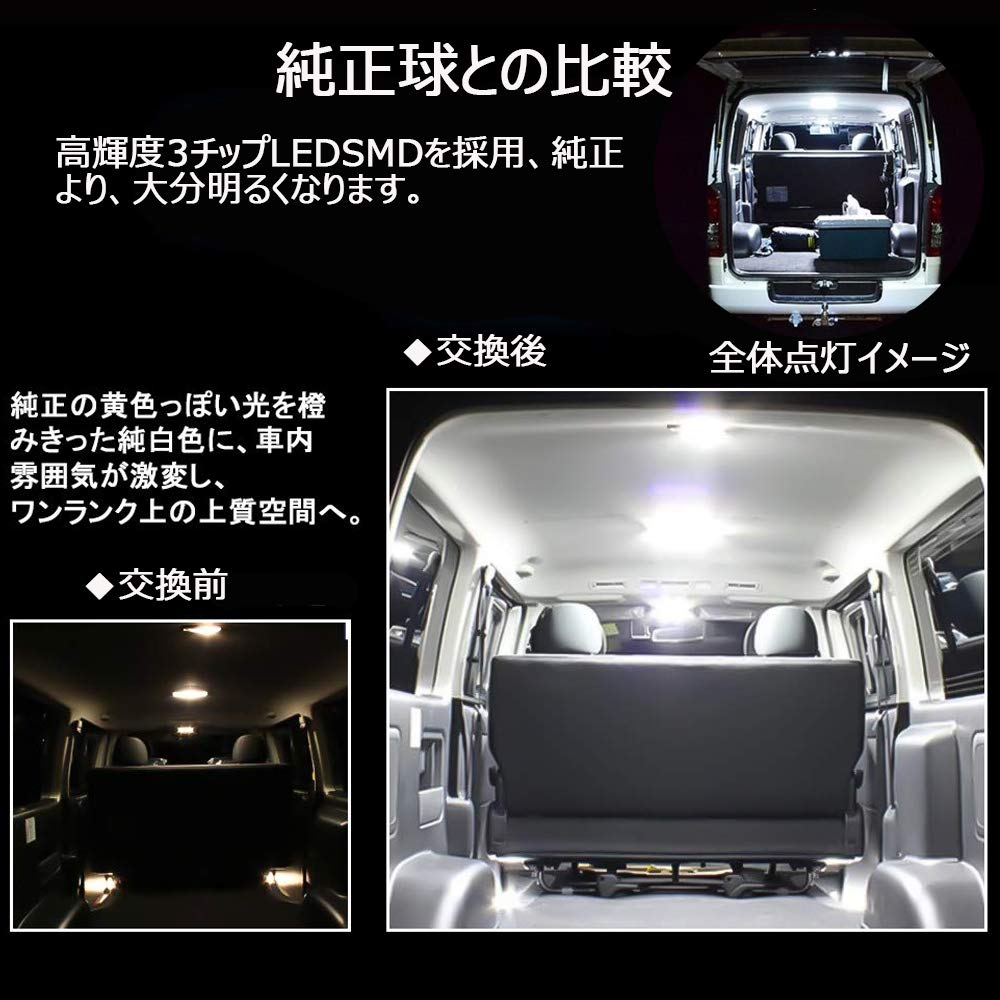 HIACE LED room lamp for Toyota Hiace 200 series generation Super white interior specially super fun genuine 220-unit 8-piece 4th/5th GL, 6000K, light,