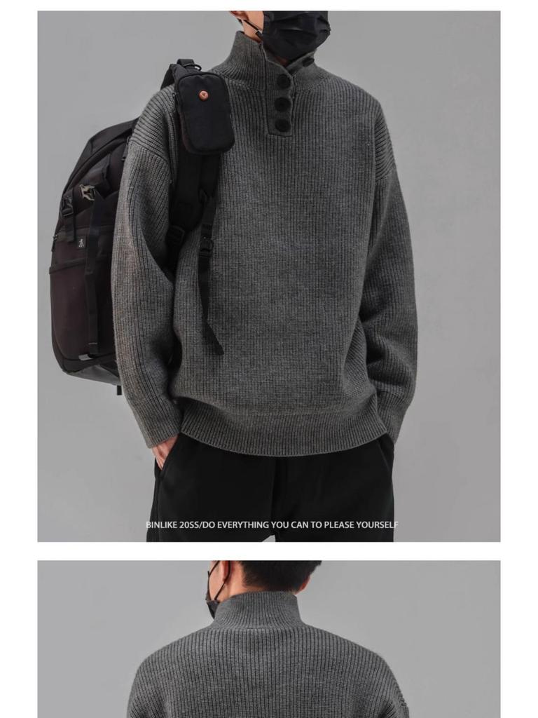 Men's Japanese Retro High-Collar Sweater - Thick & Warm Autumn/Winter Knit Pullover