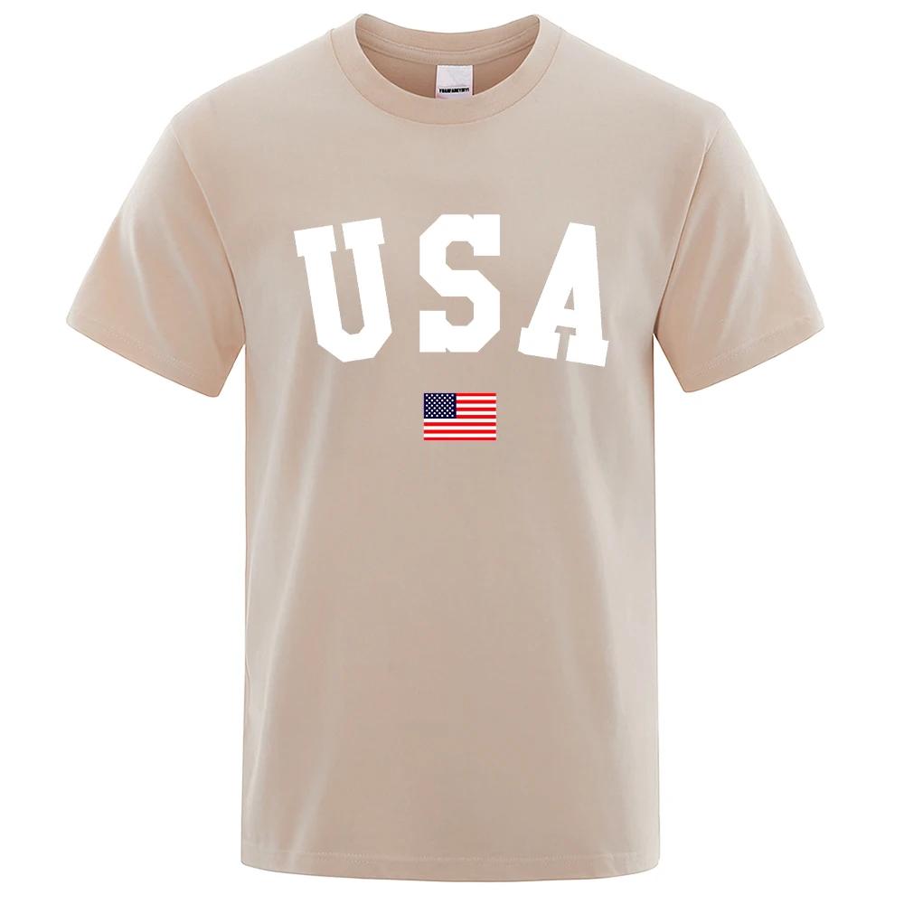 Usa Flag Street Personality Letter UnisexT-Shirts Cotton Oversized Short Sleeve Loose T-Shirt Breathable Oversized Tops