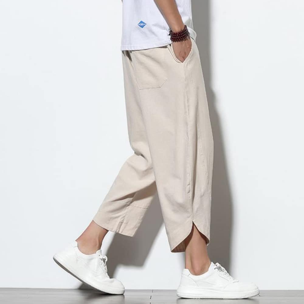 GUTHONG Summer Sarouel Plus Cropped Solid Tapered Adjustable Loose Casual Pants for and Fall Men's Pants, Wide-leg Pants, Sizes, Length, Color, Pants,