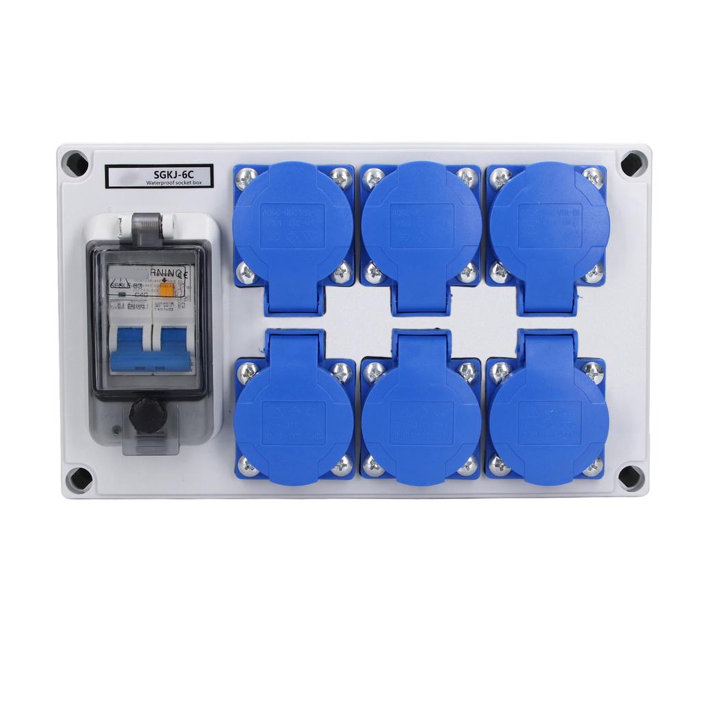 Wall Outlet Box ABS Waterproof 6 Position German Outlets Switch Socket for Gardens 200‑250V