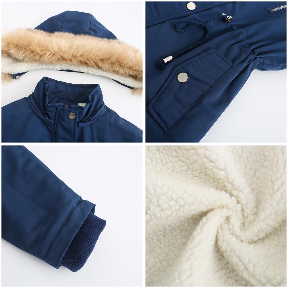 Women Autum Winter Thickened Lamb Fleece Loose Detachable Cap Drawstring Zipper Chic Jacket S-4XL