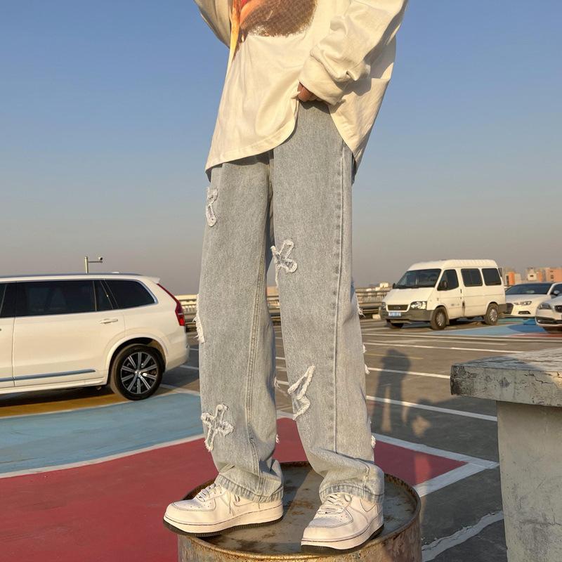 

JYL Mens Jeans American Street Hip-hop Flared Denim Men Ins Niche Slim American Washed Denim 3XL безодня