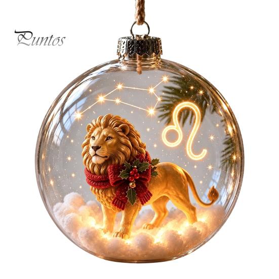 Holiday Ornaments for Bedroom Lighted Zodiac Christmas Ornament, Glowing Sign Ball with Warm LED, Xmas Tree Hanging Decorations 3D Clear Acrylic