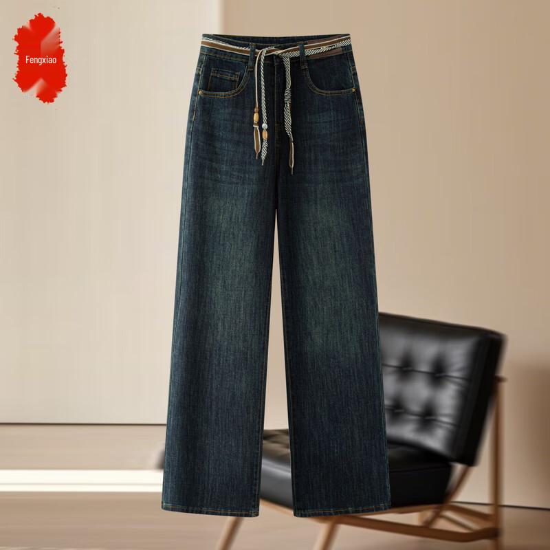 

Fengxiao Women s High-Waist Retro Slim Straight-Leg Jeans 30