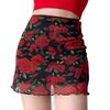 American Spicy Girl Rose Print Mesh High-Waisted Bodycon Mini Skirt for Women
