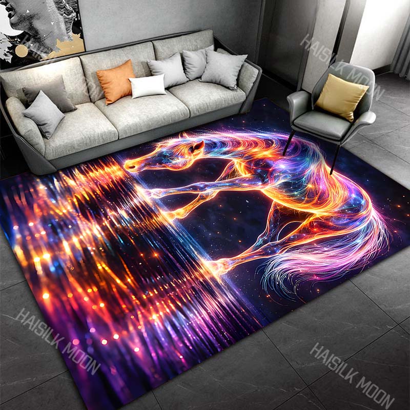 

Glowing rainbow horse reflection Print Carpet Rug for Living Room Bedroom Sofa Doormat Home Decor Non-slip Floor Mat 40x60cm