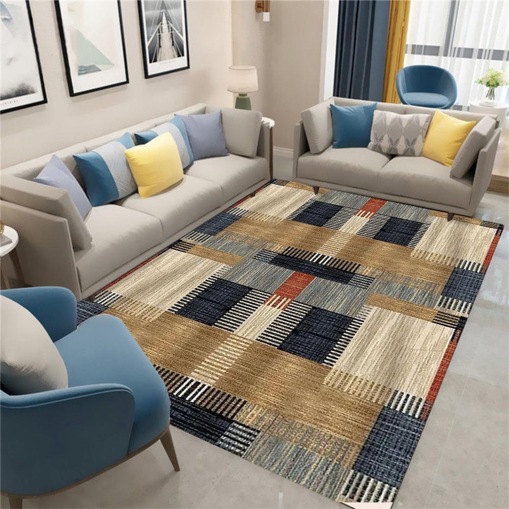 Plaid Pattern Carpet Mat Rug Color Block Design Modern Nordic Home Decoration for Living Room Bedroom Multiple Styles Floor Mat
