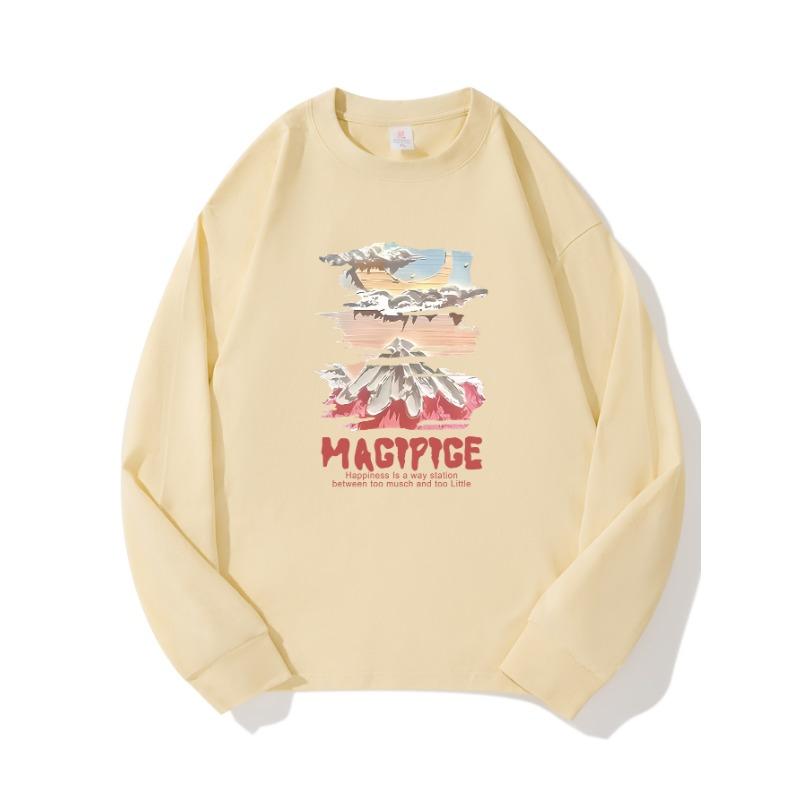 

MACIPICE Осенняя одежда Длинный рукав Чистый хлопок Новый мужской и женский топ, весенний внутренний слой, базовая рубашка, круглый вырез XXL бежевый