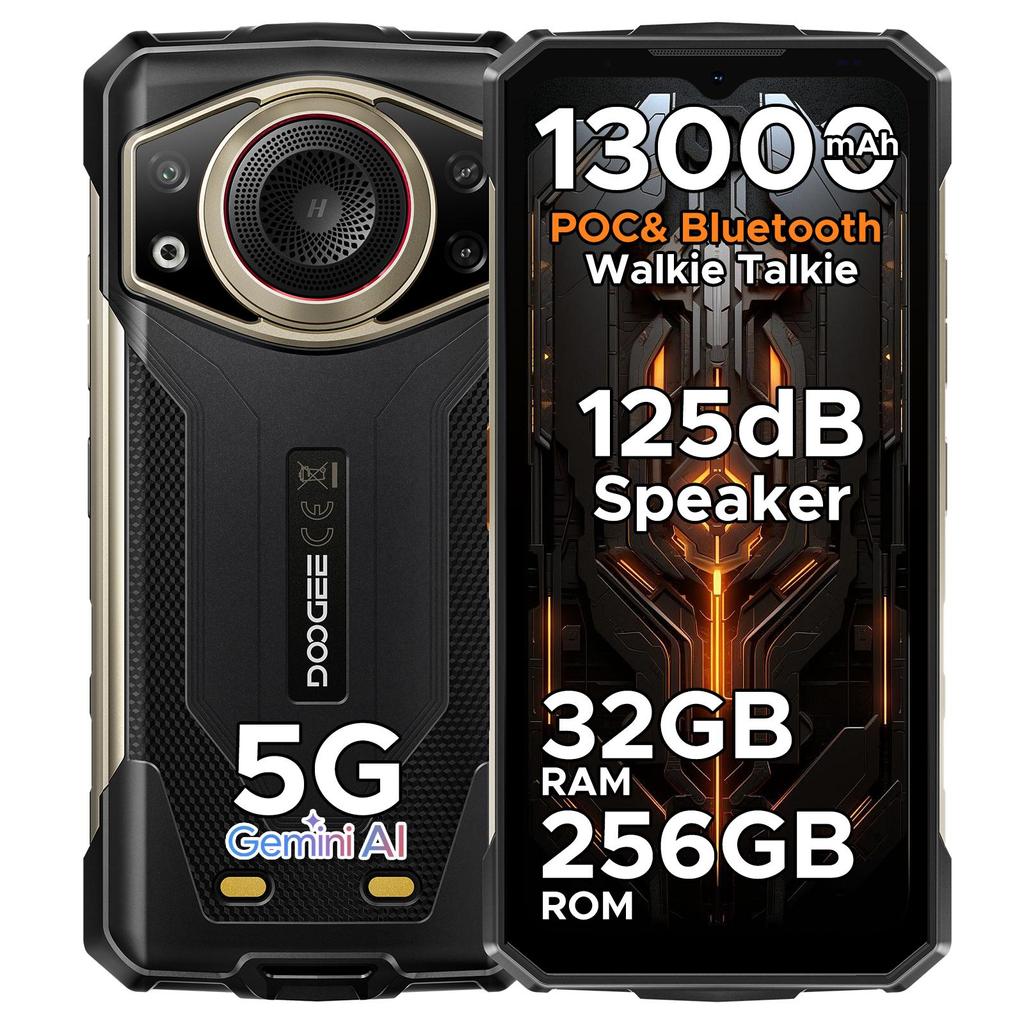 Doogee Fire 7 Ultra Robustes Smartphone 5G, 13000mAh/33W, 8GB+256GB(2 TB TF), 6,6” HD+ 90Hz Display, IP68/IP69K, 125dB Lautsprecher, NFC, Dual-SIM