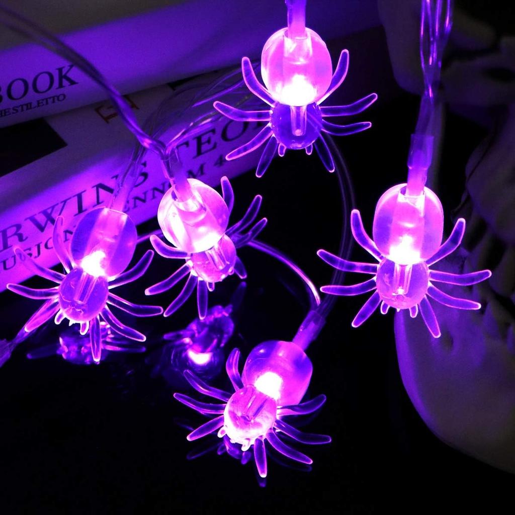 1pc Transparent Spider 20LED String Lights Battery Powered Outdoor Hanging Lights For Haunted House Window Halloween Decoration