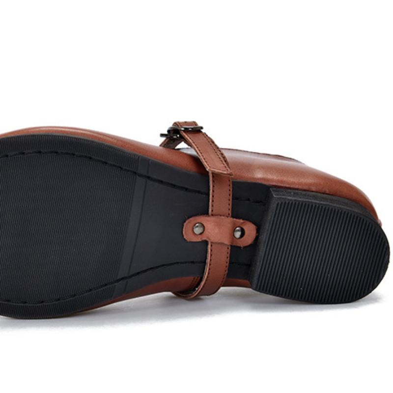 Johnature Buty Mary Jane w stylu retro. Damskie czółenka z prawdziwej skóry. Wszechstronne buty na niskim obcasie z okrągłym noskiem