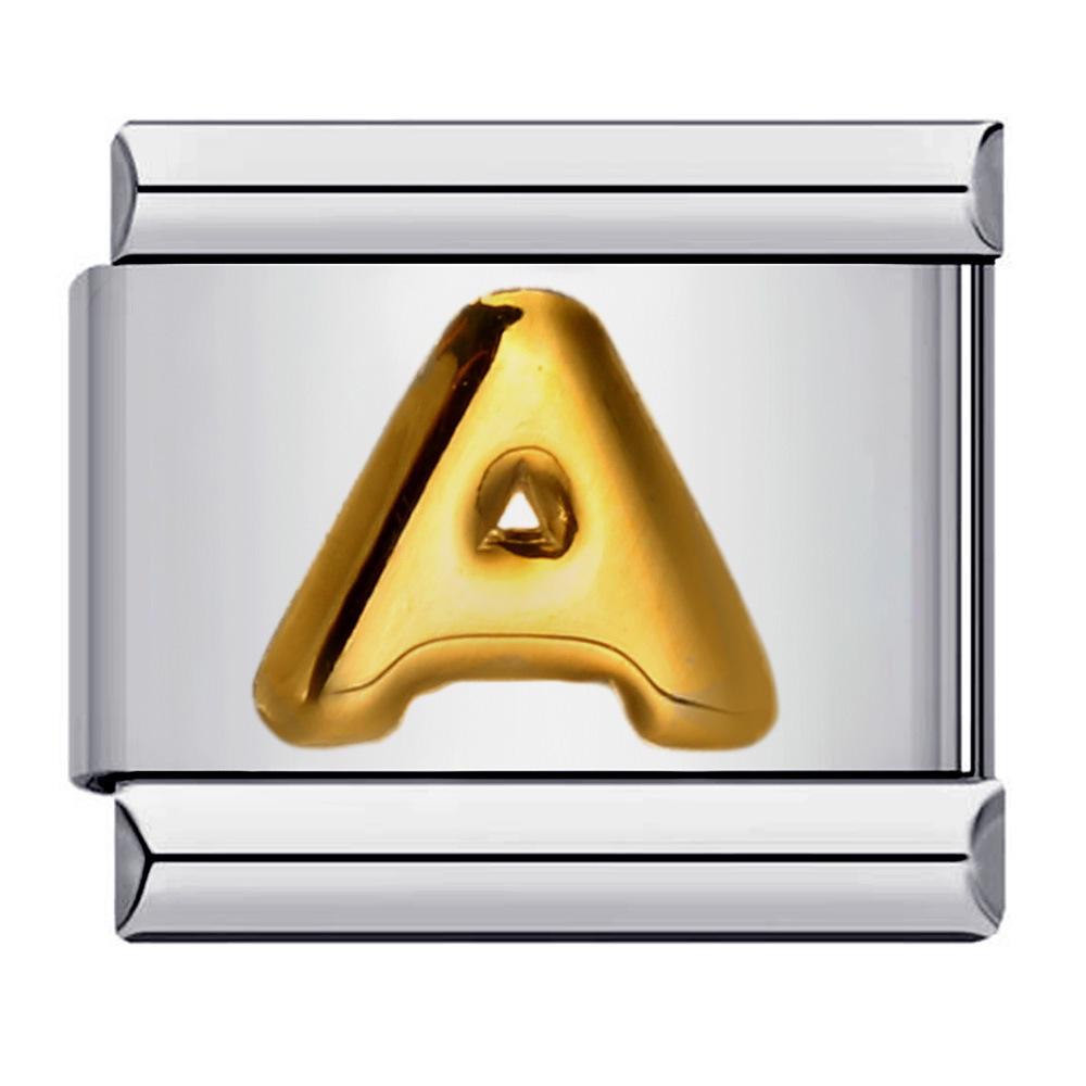 

Титановий браслет-шарм з італійськими ланками з позолотою та англійськими літерами