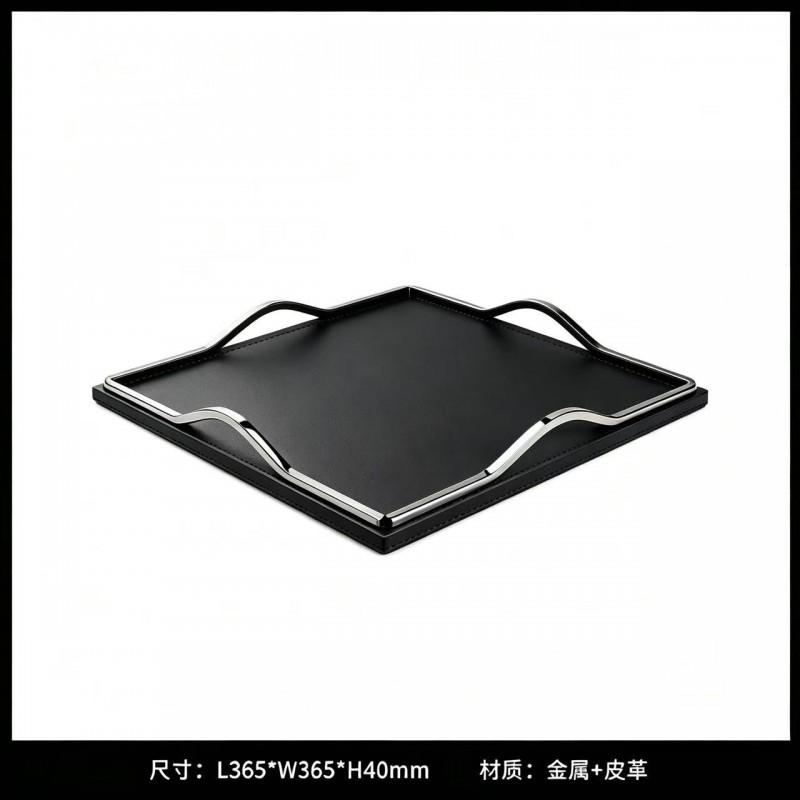 Luxury Grid Leather Tray Square Entryway Key Organizer Stainless Steel Desktop Decor Modern Home