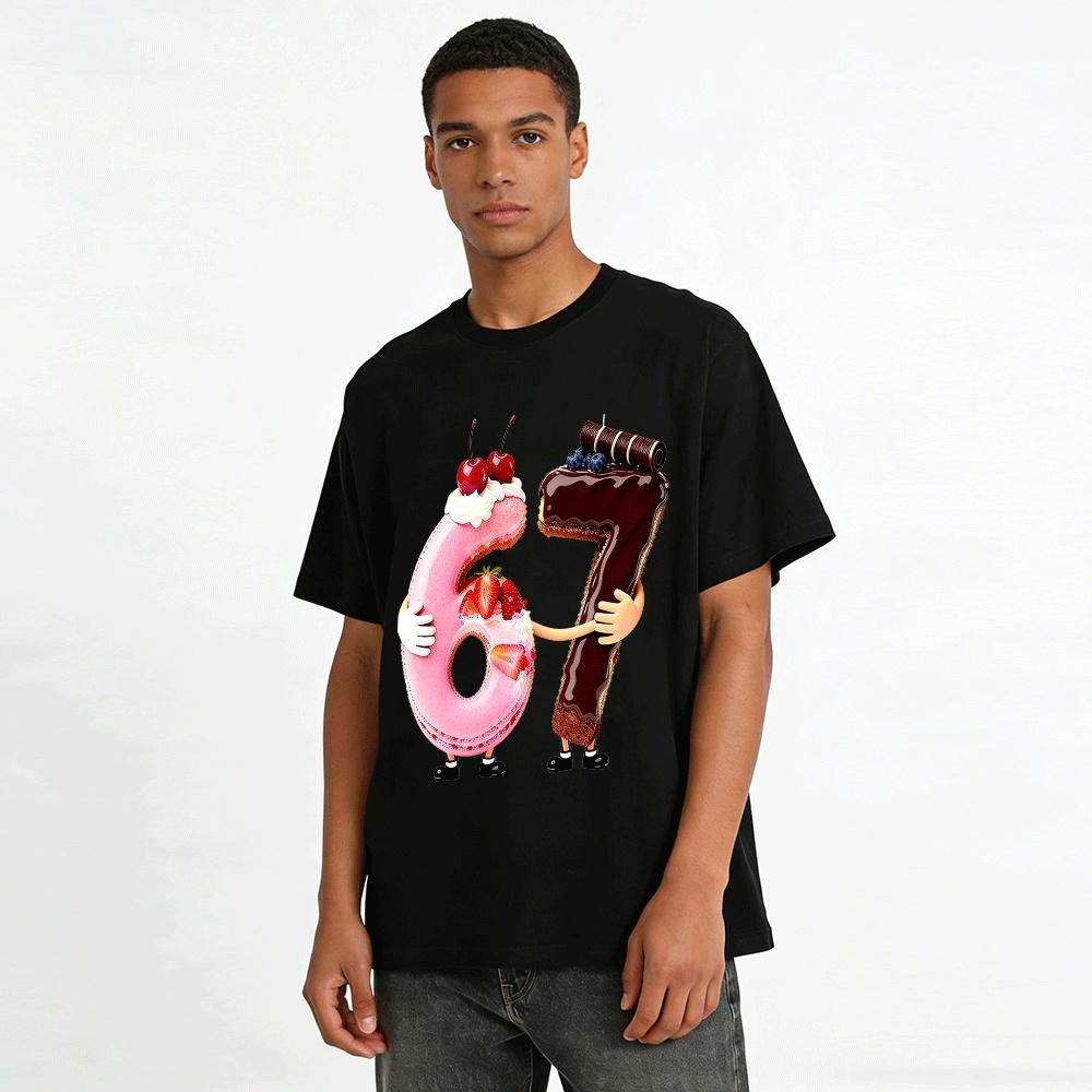 Fun 67 Dessert Print Casual Top For Men And Women Pure Cotton T-shirt