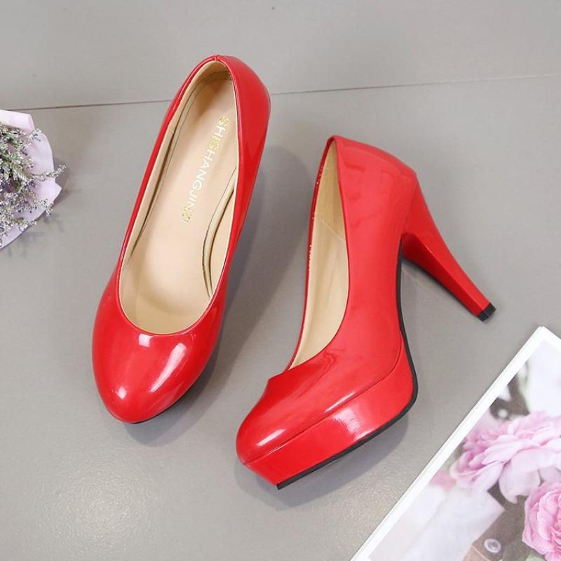 Women Large Size Patent Leather Stiletto Heels Round Toe Sexy Wedding Shoes Spring Summer Fashion Pumps