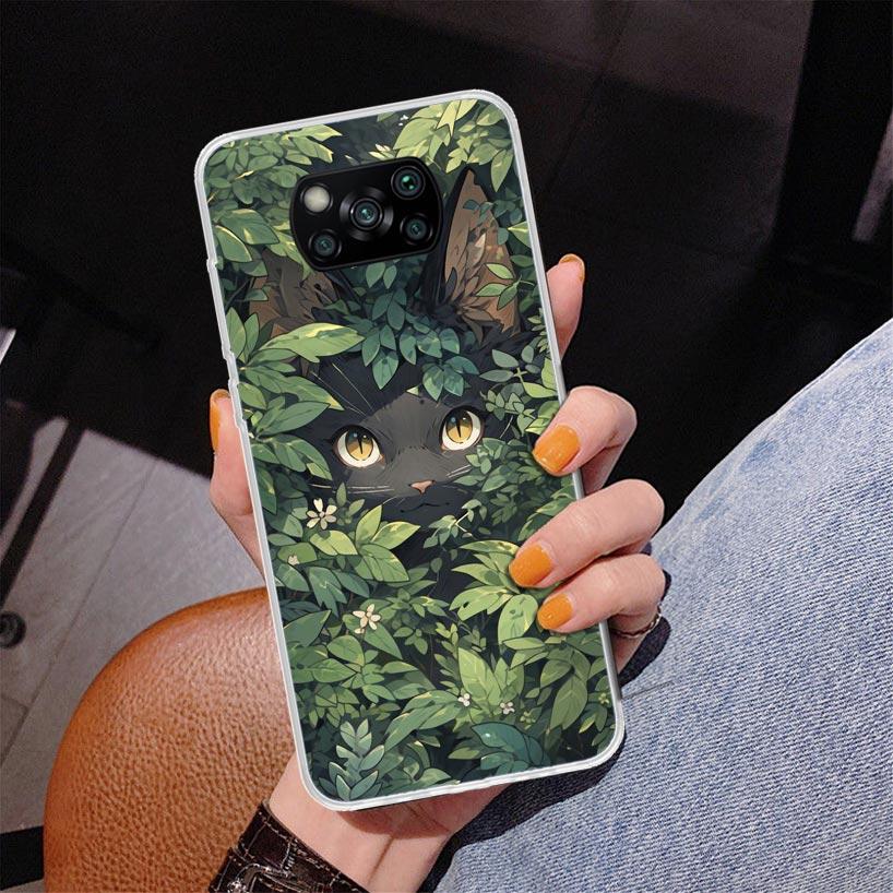 Anime Cute Black Cat Meow Phone Case For Xiaomi Poco X7 X6 X5 Pro F7 Ultra Redmi 15C 15 13C 13 12C 12 10 10A 10C 9 9A 9C 9T Cove