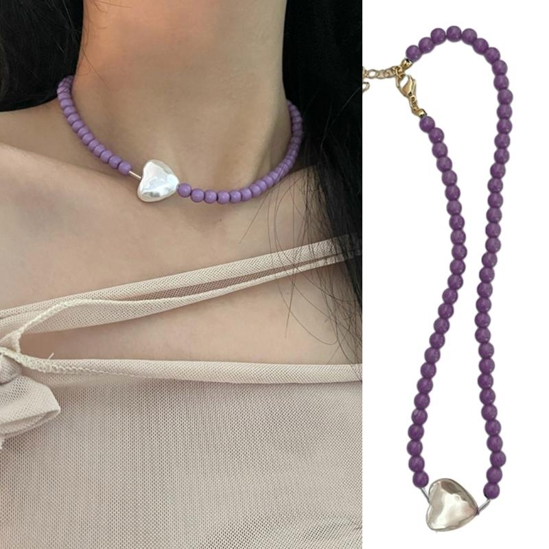 Cool Beaded Heart Choker Necklack Beaded Pendant Necklace Striking Beaded Collar Necklace Perfect Gift for Woman Girls