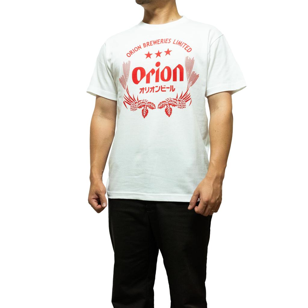 Orion Bier Baumwoll-T-Shirt, Weiß und Schwarz, mit Tassen-Logo, Okinawa, Unisex, Lokales Design, Orion T-Shirt (XL, Weiß)