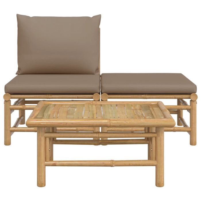 VidaXL Salon de jardin 3 pcs avec coussins taupe bambou 362283