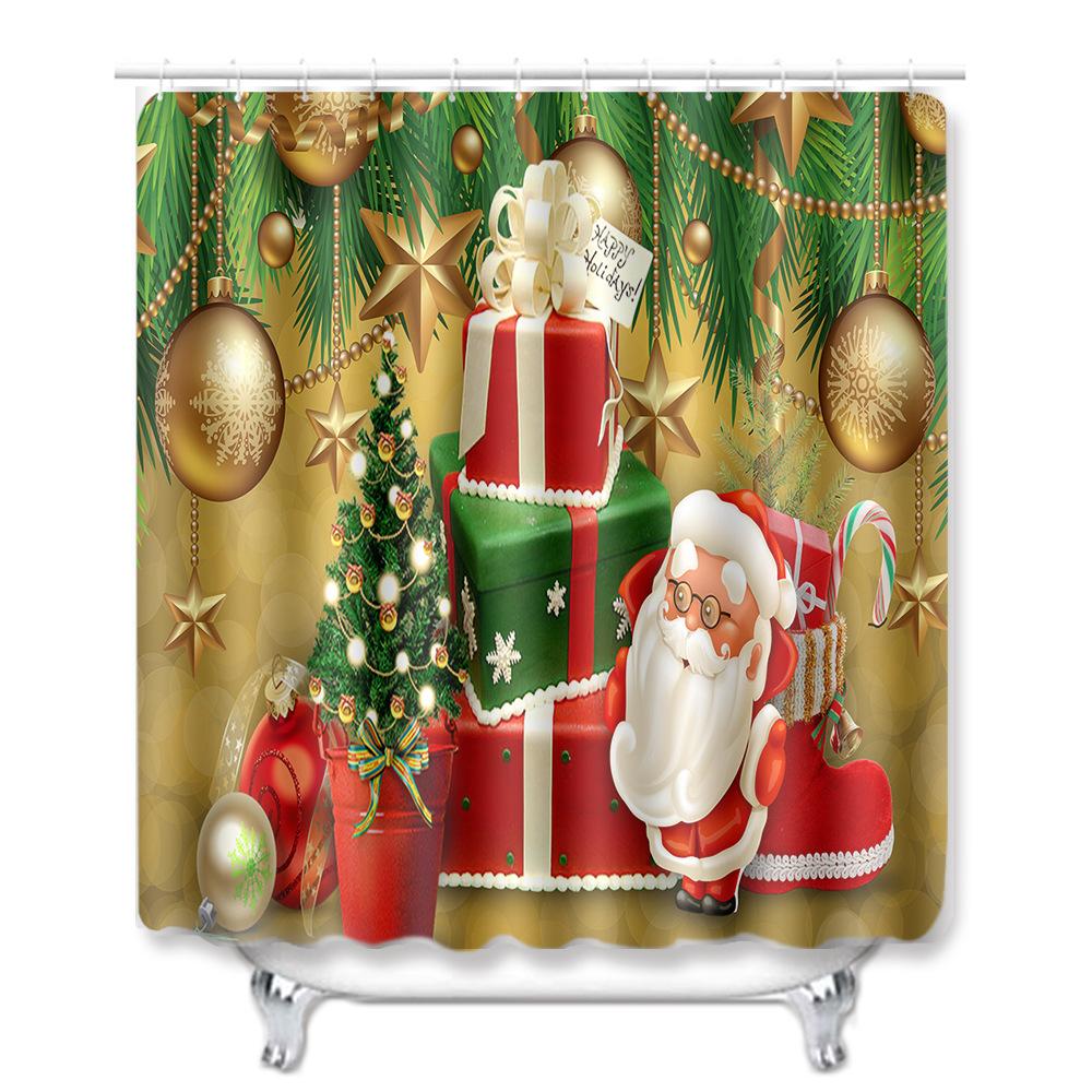 Christmas Printed Shower Curtain Floor Mat Four-Piece Bathroom Toilet Non-Slip Absorbent Carpet Toilet Non-Slip Door Mat