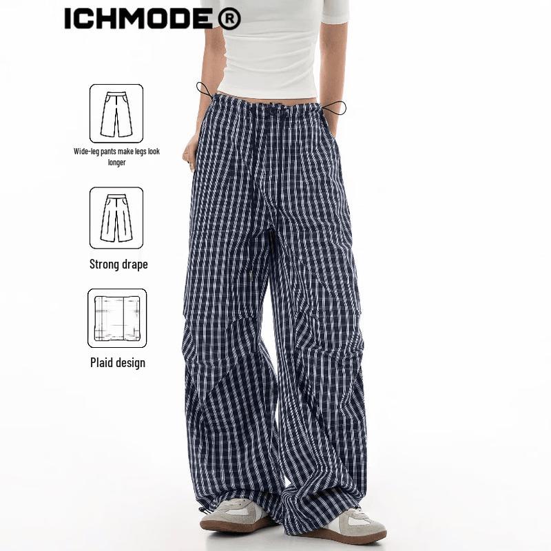 ICH MODE Women s Plaid Wide Leg Casual Pants XL