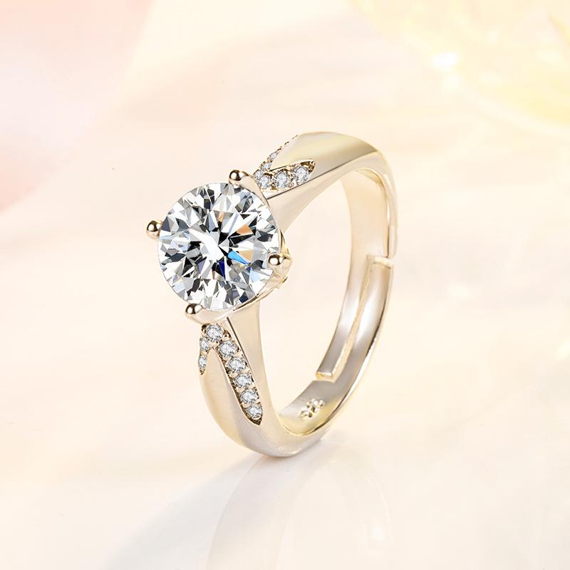 925 Sterling Silver Women's Open Prong Fashionable Four Prong 2Carat Diamond Adjustable Jewelry Accessories Gift Jewelry
