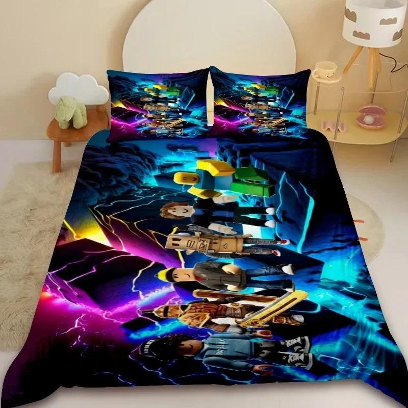 Cartoon Avat R-RobloxeS Bedding Set 2/3Pcs Duvet Cover with Pillowcases Comforter Cover for Kids Boys Bedroom Decor Queen 2/3pcs
