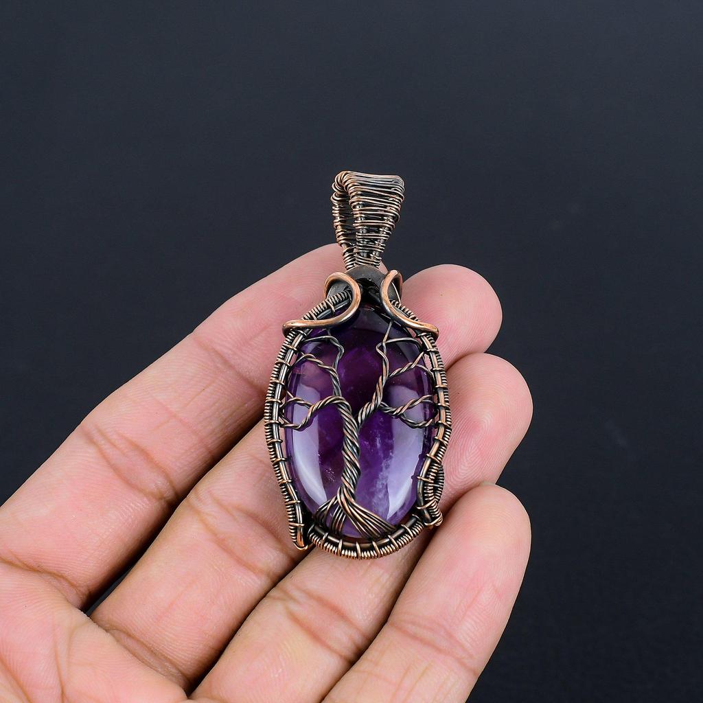 Amethyst Pendant Gemstone Jewelry, 999 Copper Wire Wrapped  Pendant, Gift For Women Handmade Pendant