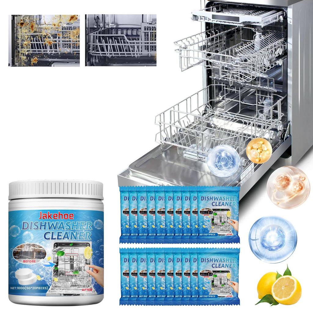 Jakehoe Dishwasher Cleaner Sheets 100g - Effectively removes grease, grime, limescale, and other stains. Powerful dishwasher deodorizer.
