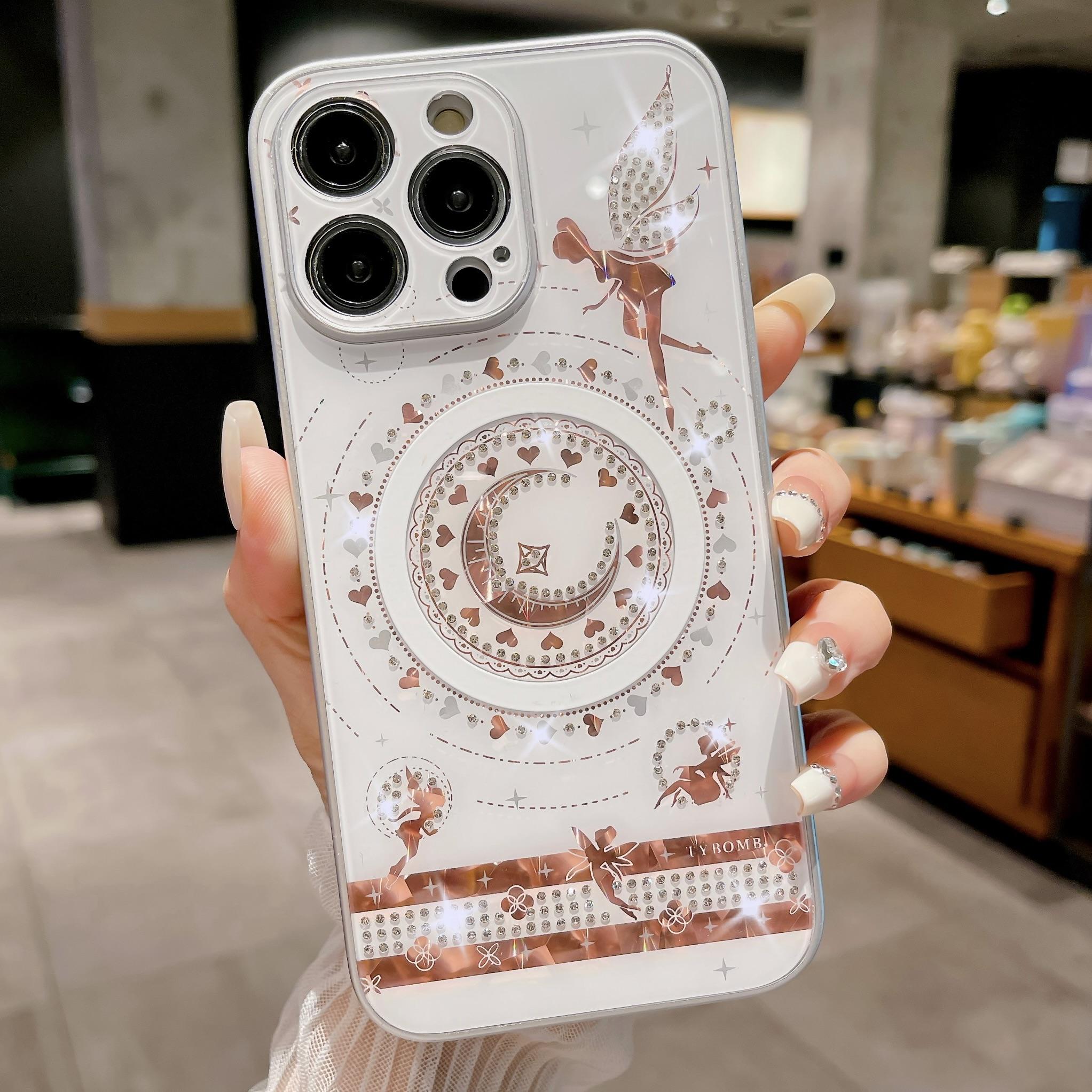 

Роскошный сверкающий ромбовидный узор беспроводной зарядки чехол для телефона для iPhone 15 14 13 12 11 Pro Max Plus Magsafe ударопрочный жесткий чехол for iphone12ProMax(6.7 ) белый