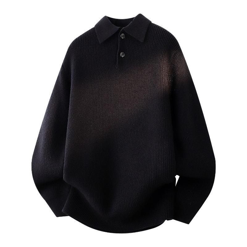 Men's Solid Color Pullover Autumn and Winter Bottoming Sweater Knitted Lapel Fashion Casual Top