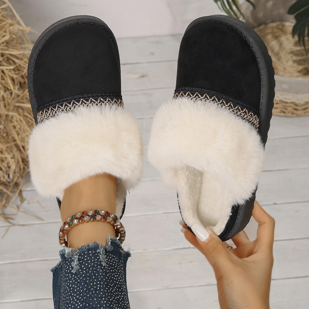 Winter Women Short Plush Warm Snow Boots Casual Cotton Half Slippers Suede Fur Chelsea Ankle Boots Flats Platform Shoes Botas