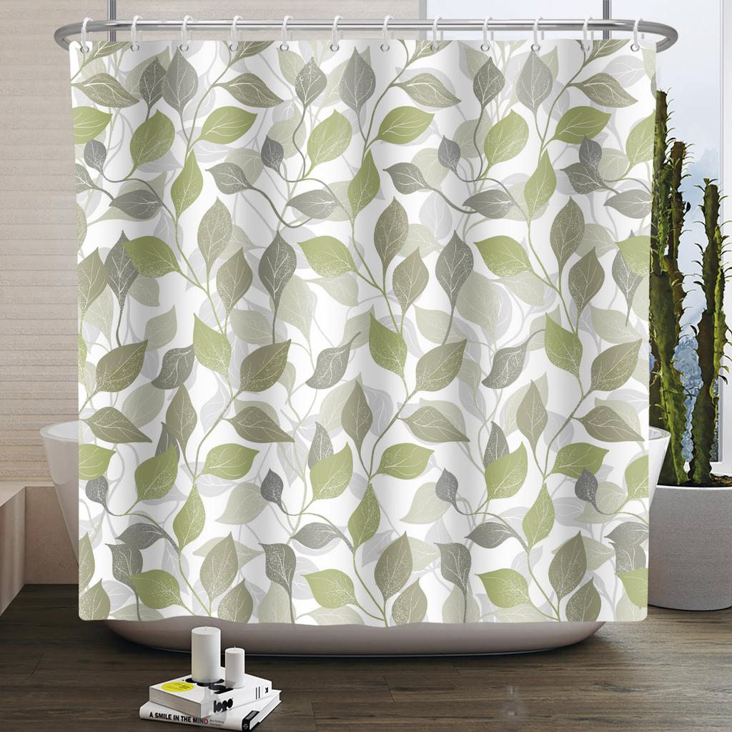 Watercolor Green Leaf Shower Curtain for Bathroom Vines Plant Nordic Minimalist Polyester Botanic Curtain for Home Hotel 180x2