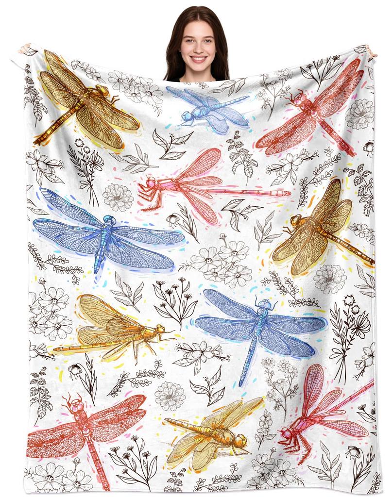Dragonfly Throw Blanket Ultra Soft Cozy Lightweight Fuzzy Plush Flannel Fleece Blanket for Chair, Bed, Couch, Office & Travel