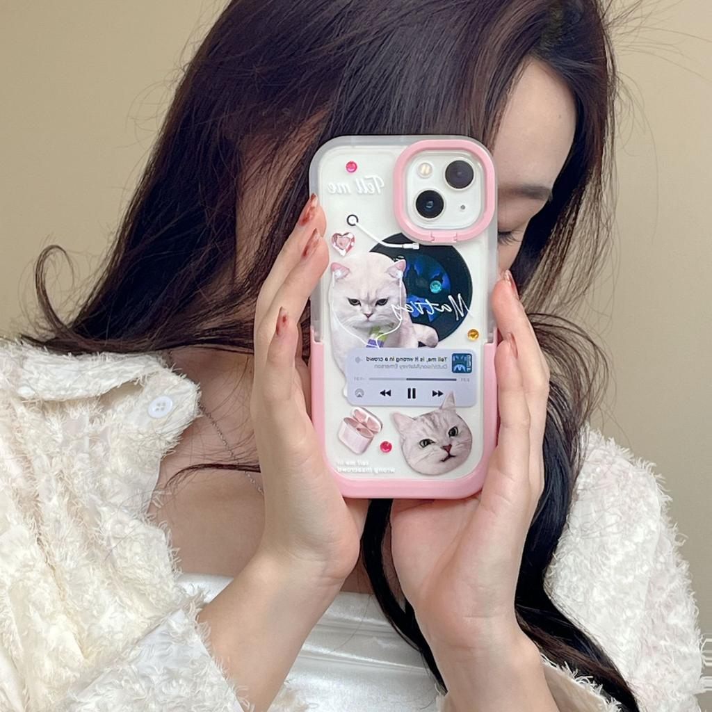 Invisible Apple 11 mobile phone case double bracket iphone11pro NetEase cloud earphone cat transparent soft case anti-fingerprint