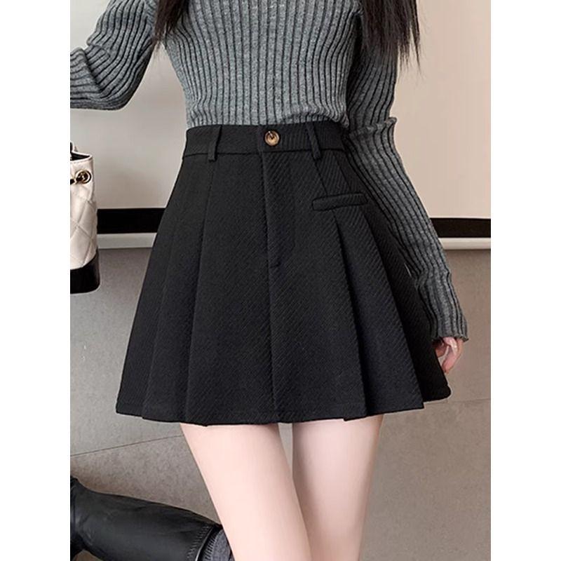 2025 Autumn/Winter Grey Wool Blend High-Waisted Slimming Pleated Skirt