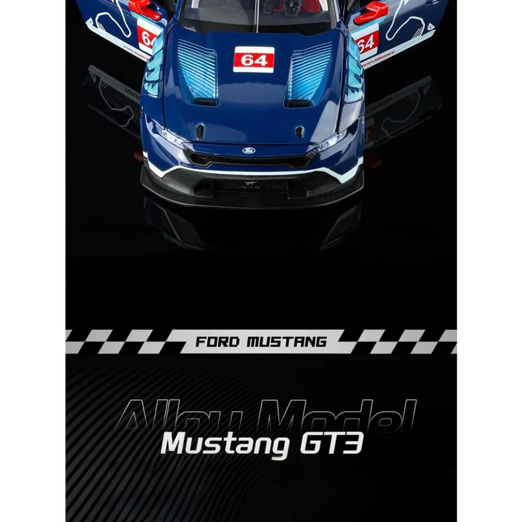 1/24 Ford Mustang GT3 #64 Alloy Track Racing Car Model Diecast Metal Muscle Sports Vehicles Car Model Sound and Light Kids Gifts