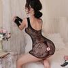 Sexy Ladies Body Stockings Hollow Out Flowers Jacquard Fishing Net Mini Dress and Gloves Strapless Sexy Dress Clubwear